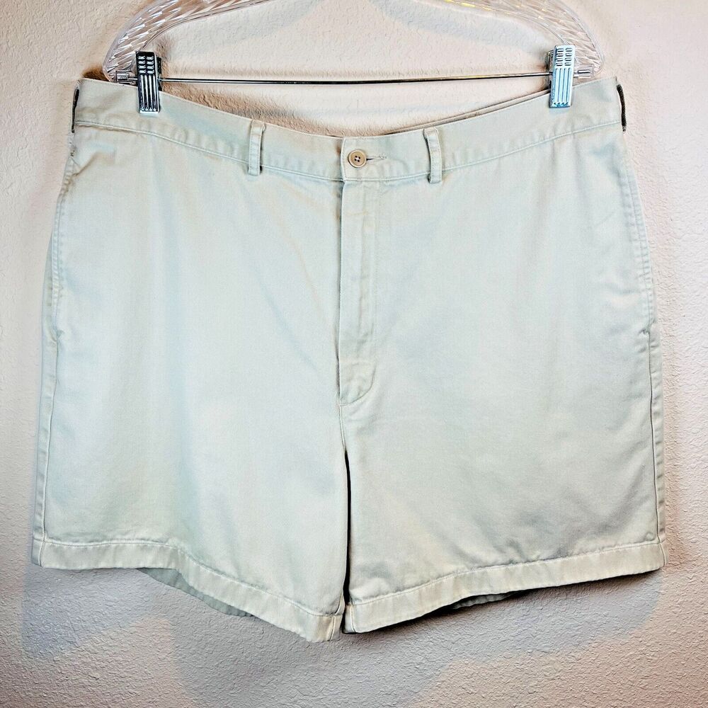 Lands' End Mens Shorts Sz 38 Beige Denim Slash and Back Button Pocket Belt Loops